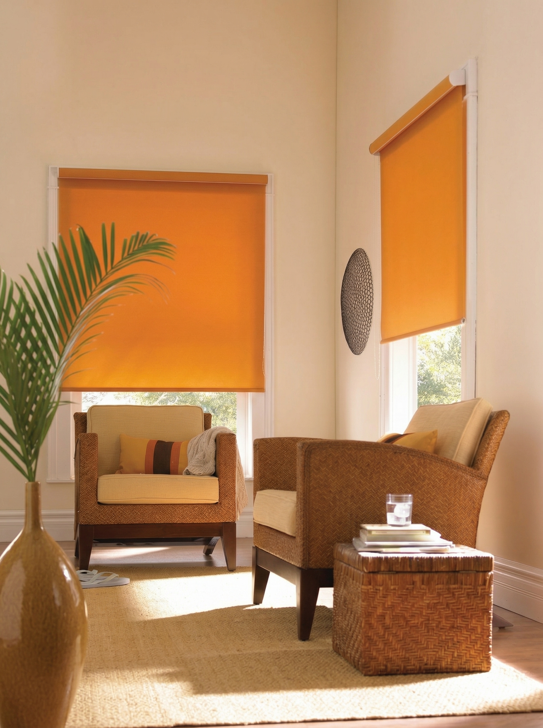 Sala de estar con cortinas crema